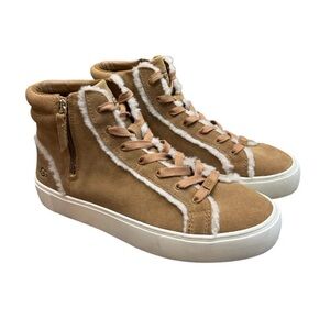 UGG Australia Oil Heritage Leather Fleece Lining Lace Tan Boots size 10